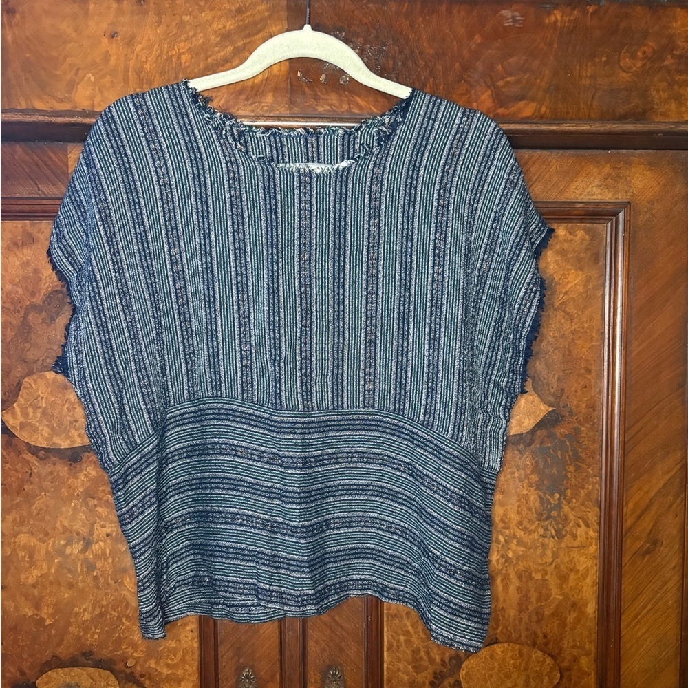 NWT Raquel Allegra-French Striped Boxy Fray Pop Over Top. Size 0 or US S